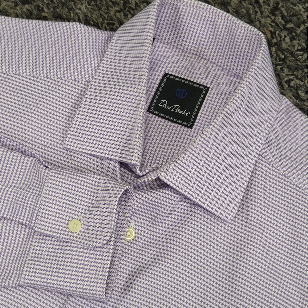 David Donahue Dress Shirt 15.5 32/33 Purple Cotton Long Sleeve Button Up